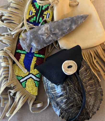 Vintage Native American Turtle Medicine Pouch Beaded Knife Sheath Arrowhead