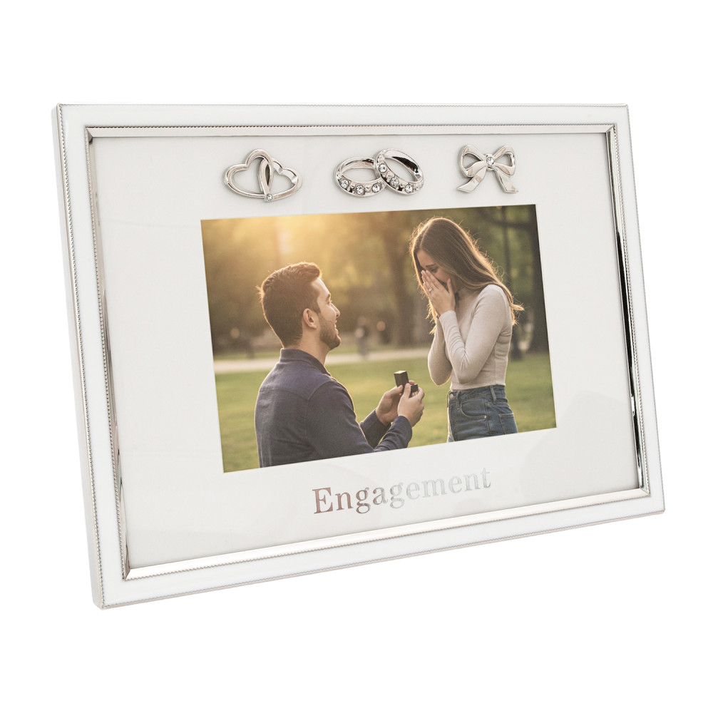 Modern Engagement 4x6 Photo Frame in Nickel Plating with Double Rings by Happ...