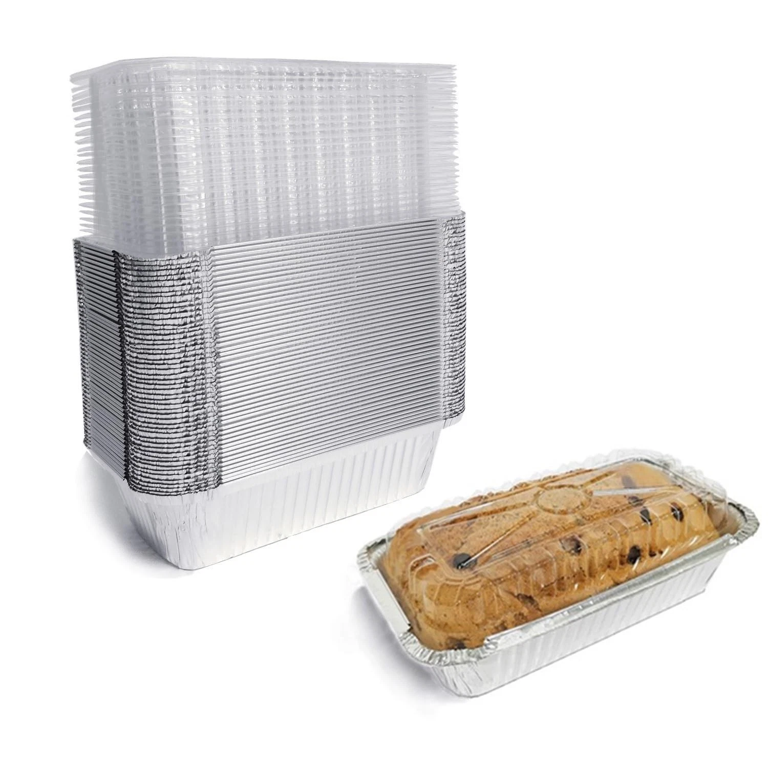 50 Pack 1.5Lb Disposable Loaf Pan with Lid Aluminum Foil Pans for Baking Cakes