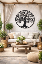Large Black Tree & Birds Metal Garden Outdoor Wall Art  Plaque 80cm Diameter