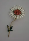 Vintage Schreiner White Milk Glass Navette Flower Daisy Brooch