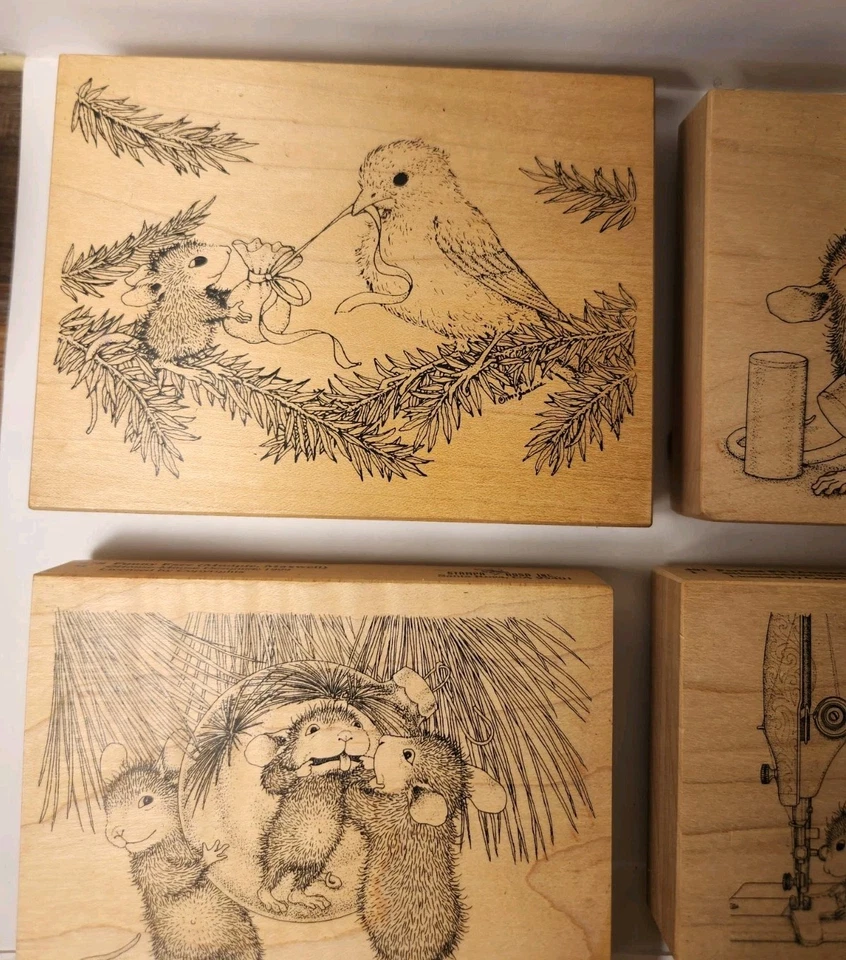 Vintage House Mouse Rubber Stamp Lot of 13 Stampa Rosa Sewing Bird Mice - Image 2 of 4