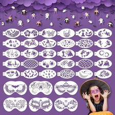 36Pcs Halloween Face Paint Stencils Kit Reusable Tattoo Templates