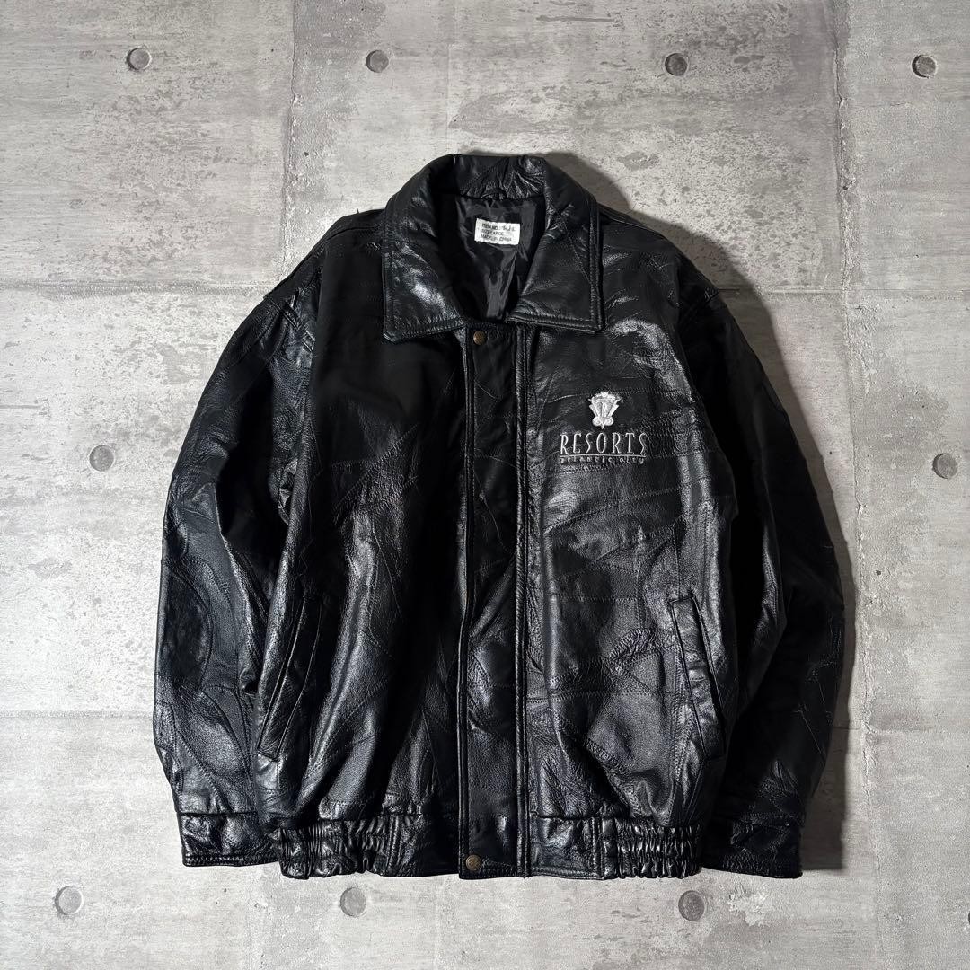 L Size Leather Jacket 00S Patchwork Flight Y2K - image 2