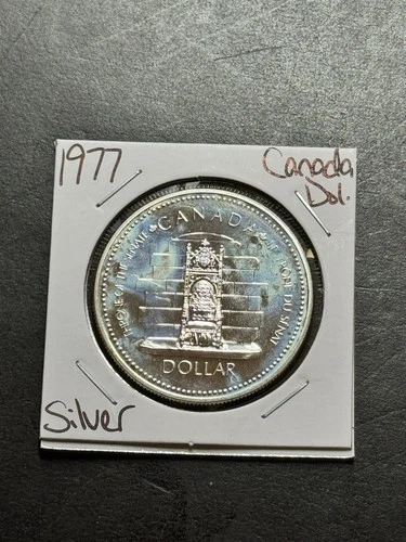 1977 Canada Silver Dollar Large 50% Silver Foreign World $1 Coin (Raw19155)