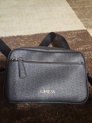 GUESS Black Logo Crossbody Camera Bag Gold Hardware Zip, Adjustable  Strap