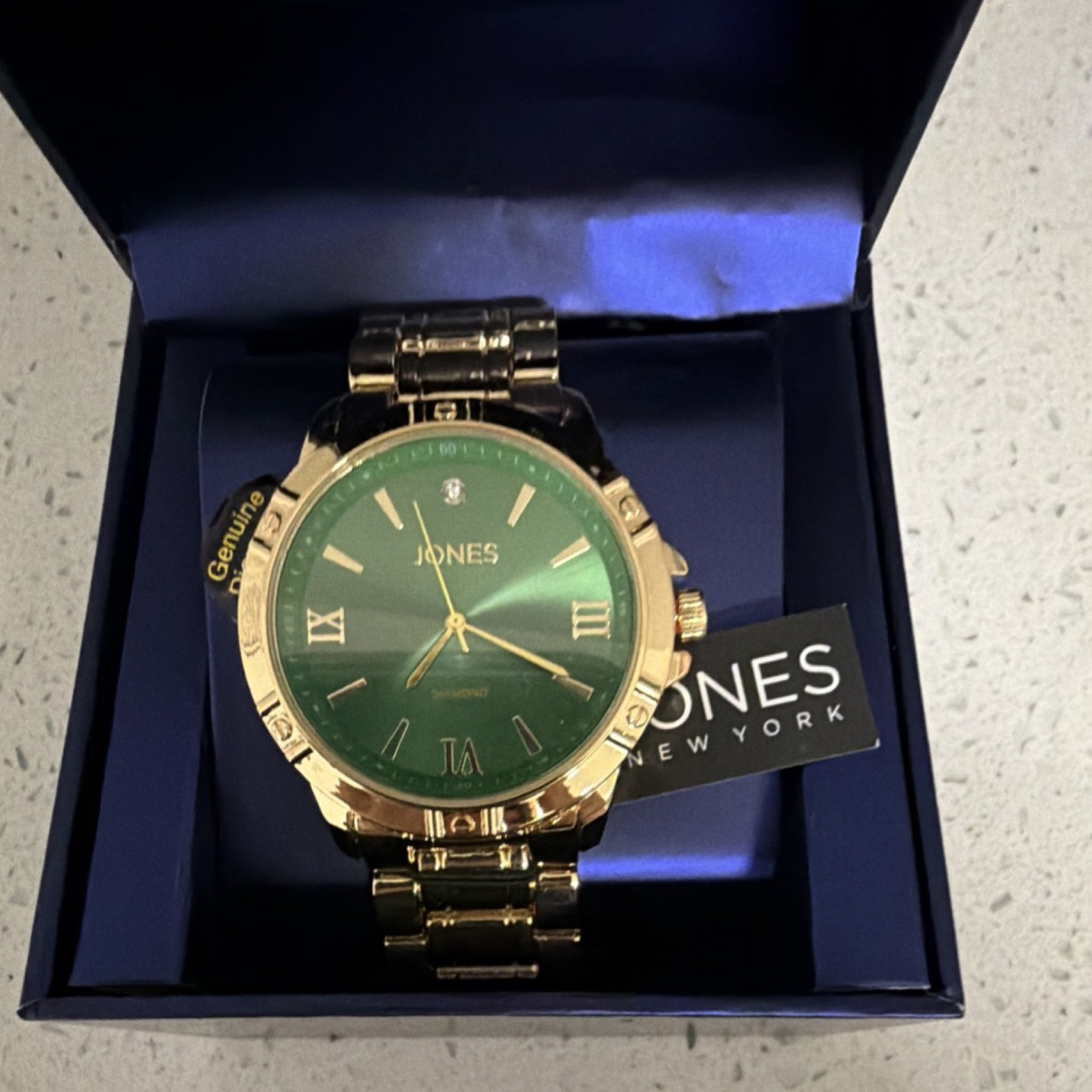 Jones New York Men's Gold Case Green Dial Analog Wristwatch with