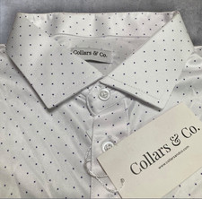 Collars  Co Polo Shirt Mens L White Blue Polka Dot Dress Collar Golf Preppy NWT