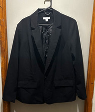 Liz Claiborne Women's Black Blazer Suit Jacket 22W Plus Notch Lapel Solid