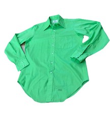 Vintage 60s Arrow Kent Lime Green Button Front Shirt Disco Mod USA Mens 15-35