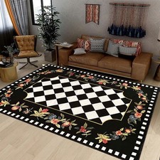 Flower Pattern Area Rug, Black Diamond Runner, Diamond Flower Runner Carpet