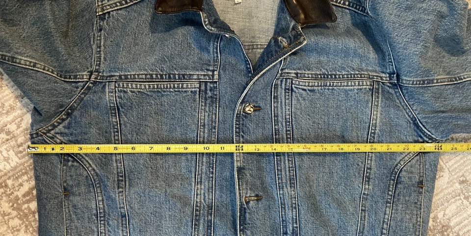 Chaqueta de mezclilla Robert Comstock para hombre grande cuello de cuero azul hecha en Italia Foto 2 de 4