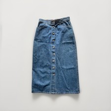 Vintage Gloria Vanderbilt Maxi Long Skirt Blue Denim Size 8 Button Front Cotton