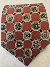 Tommy Hilfiger Red/N avy Geometric 100% Italian Silk Made In USA
