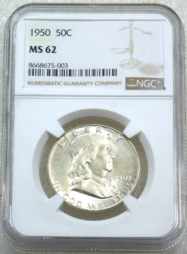 1950 P Franklin Half Dollar NGC MS62 85%FBL Frosty Just Graded New Holder #A260B