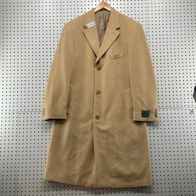 Ralph Lauren 100% Camel Hair Overcoat Mens Size 42L Button Tan LRL Business