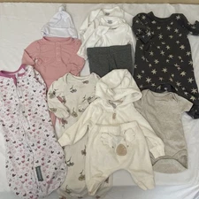 Lot Of 11 Carter's, Gerber Onesies Cloud Island,purely Soft & Swaddle me 0-3 M