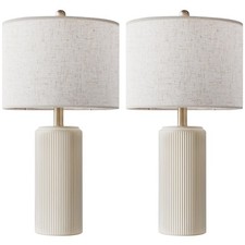 Ceramic Table Lamp Set of 2, 23 Inch 3-Level Dimmable Bedside Lamps with Line...