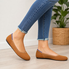 Rothy's The Flat Fawn Tan Knit Ballet Flats Women's 8 Washable Comfort Shoes