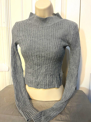 Divided by H&M Women s Gray Solid Ribbed Knit Mock Neck Pullover Sweater XS