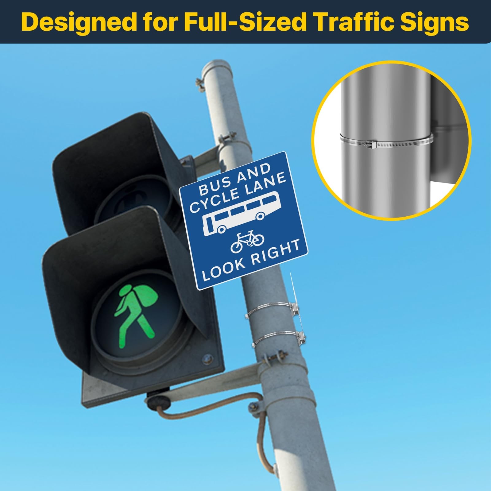 Pole Button Sign ZhouDaShu 4 Pcs Sign Mounting Brackets for Larger Poles with Pole ...