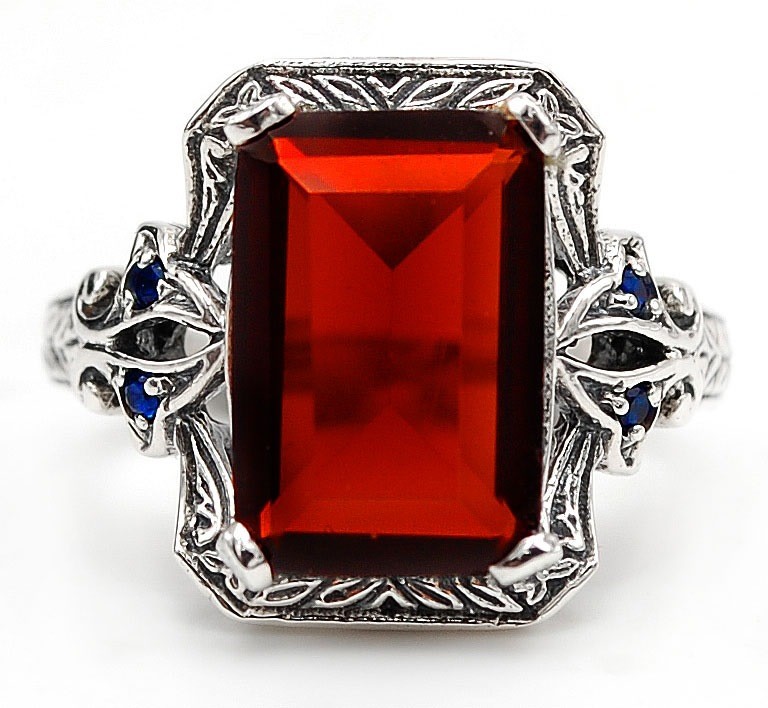 5CT  Fire Garnet 925 Sterling Silver Filigree Ring Sz 7 Z7-2