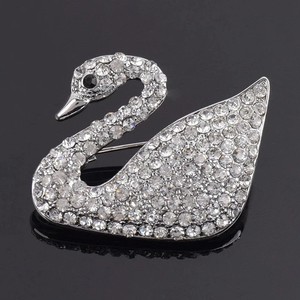 Authentic 2Ct Round Cut Lab Created Diamond Women Swan Bird Brooch 14K White Gold Plated