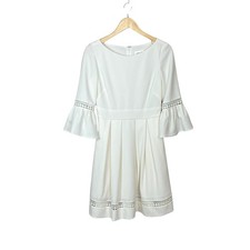 Eliza J Pleated Bell Sleeve Ivory Dress Size 4