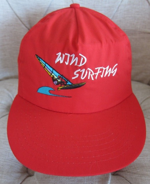Vtg 80s WIND SURFING Kite Surf Bright Red SNAPBACK HAT Baseball Cap