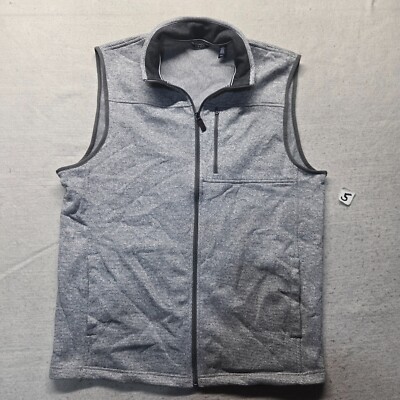 Izod Spectator Fleece Vest Sweater Jacket Solid Gray Full Zip Mens