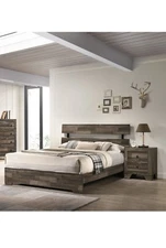 Contemporary Queen Size 3Pc Platform Bed Nightstand Set Bedroom Furniture Brown