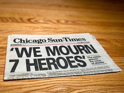 1986 Space Shuttle Challenger Newspaper Chicago Sun Times January 29th 7 Heroes