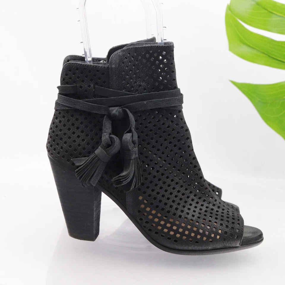 Vince Camuto Womens Kamey Boot Size 7.5 Black Leather Block Heel Open Toe Bootie - Image 4 of 4