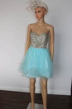 Short Beaded and Sequin Prom Dress Party Blue Tulle Size S