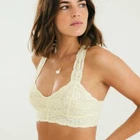 Free People NEW Womens Medium Galloon Lace Racerback Bralette Bra Yellow Lemon