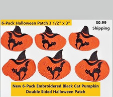 New 6-Pack Spooky Halloween Black Cat Pumpkin Embroidered Dbl Sided Patch