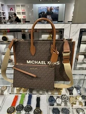 Michael Kors Mirella MD Crossbody Tote Bag + Clutch Wristlet Wallet Set Brown