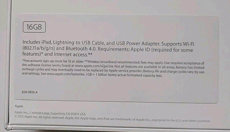 Apple iPad 4th Gen 16GB Wi-Fi, 9.7in A1458 White MD513LL/A New Sealed  - Image 4 of 4