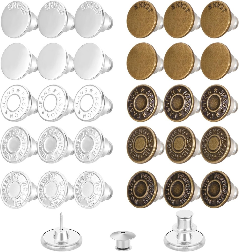 30PCS Replacement Buttons, 17mm No Sew Reusable Jeans Pants Button Tightener