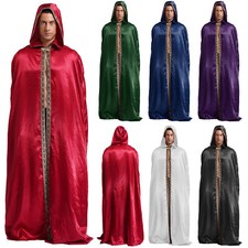 Mens Cape Vampire Cloak Embroidered Trim Robe Carnival Costume Gothic Cosplay