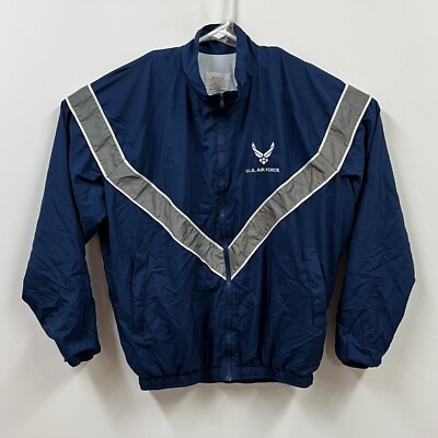 Vintage Us Air Force Jacket Mens Medium Long Blue Full Zip Reflective