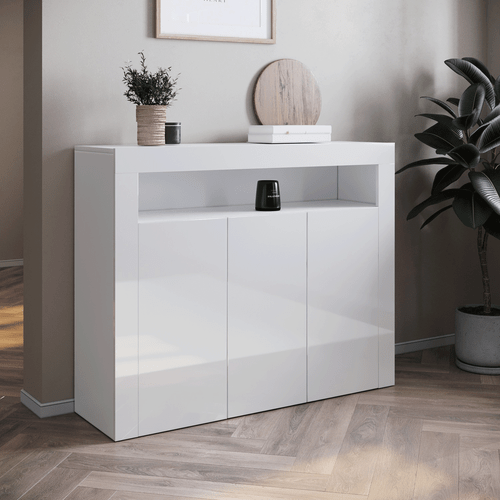 Sideboard Kommode Anrichte Highboard mit LED Beleuchtung Weiß Hochglanz 116cm - Bild 11 von 20