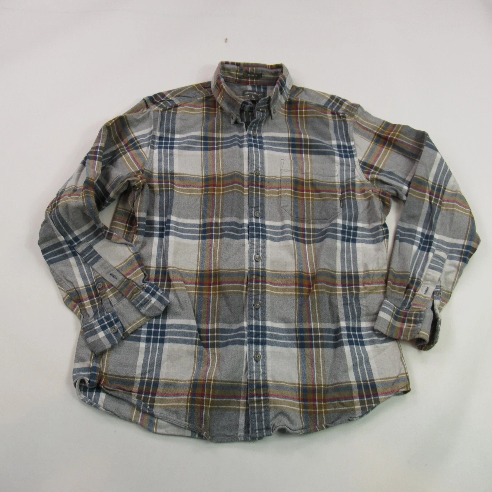 Eddie Bauer Shirt Mens Large Plaid Long Sleeve Button Front Pocket Relaxed