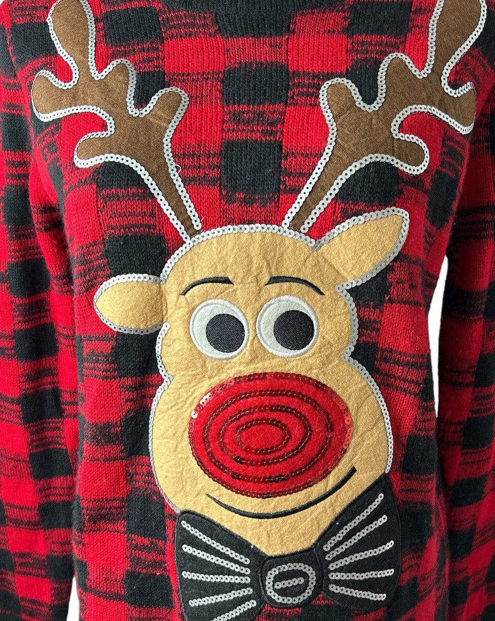 Holiday Time Ugly Christmas Sweater Women's Red  Rudolph Reindeer