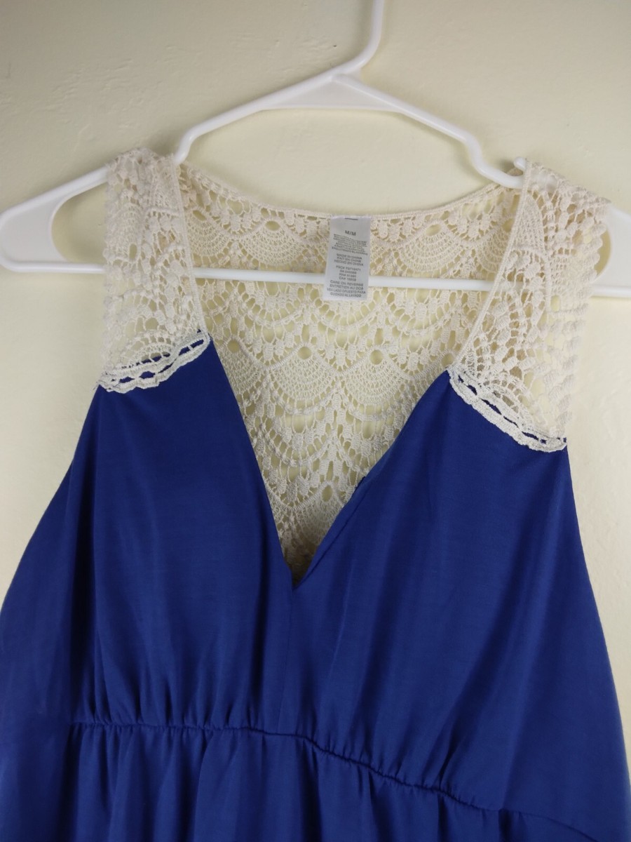 Mark by Avon Summer Dress, Color Blue/Cream Crochet Lace Shoulders