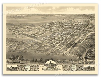 Shelbyville Illinois 1869 Historic Panoramic Town Map - 18x24