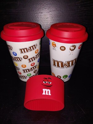 M&M Candy Red Ceramic 16oz Travel Tumbler Mug Coffee Silicone Lid 2017 Pair  X2 | eBay