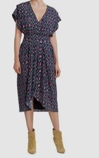 580 Isabel Marant toile Women's Blue Almeya Midi Shift Dress Size FR34/US2