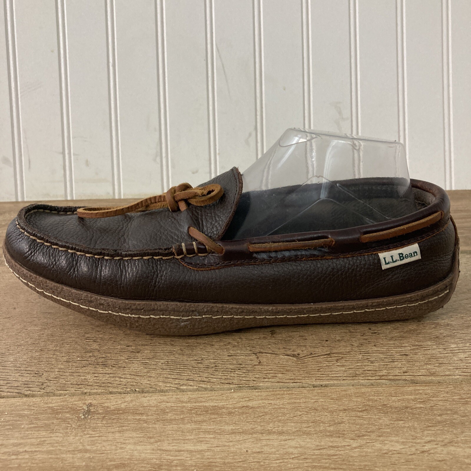 LL BEAN Men's Size 9 M Leather Handsewn Moc Flannel Lined Hard Bottom