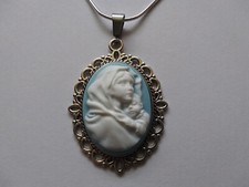 Mary Madonna & Child Pendant Wedgewood Blue Cameo necklace 925 sterling silver